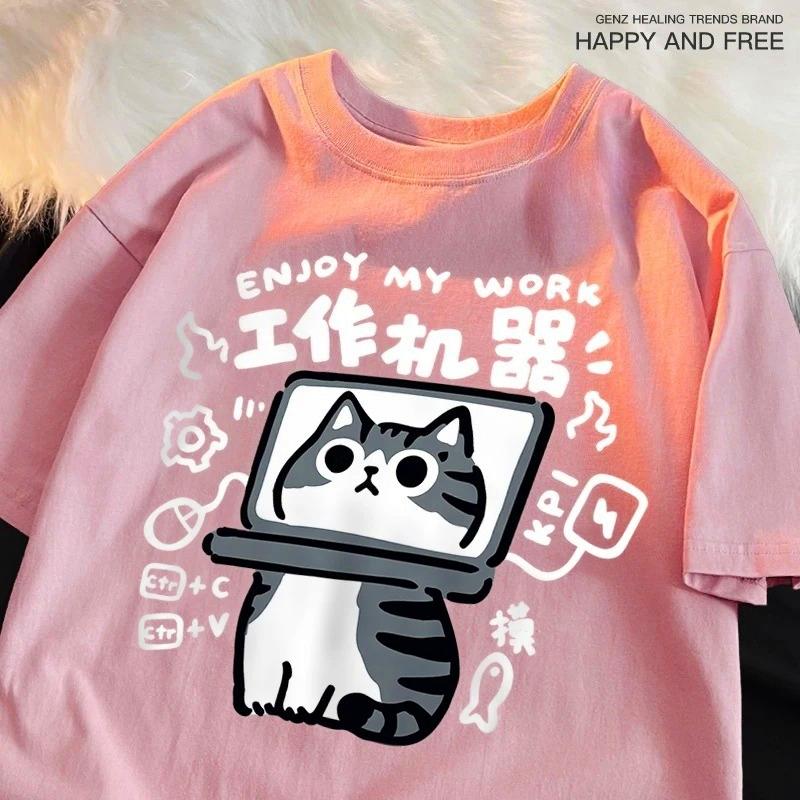 

Fun Tool Cat Print Japanese Style T-Shirts Women Breathable Clothing Summer Tshirt Hip Hop Female Tee O-neck Harajuku T-shirts 4XL