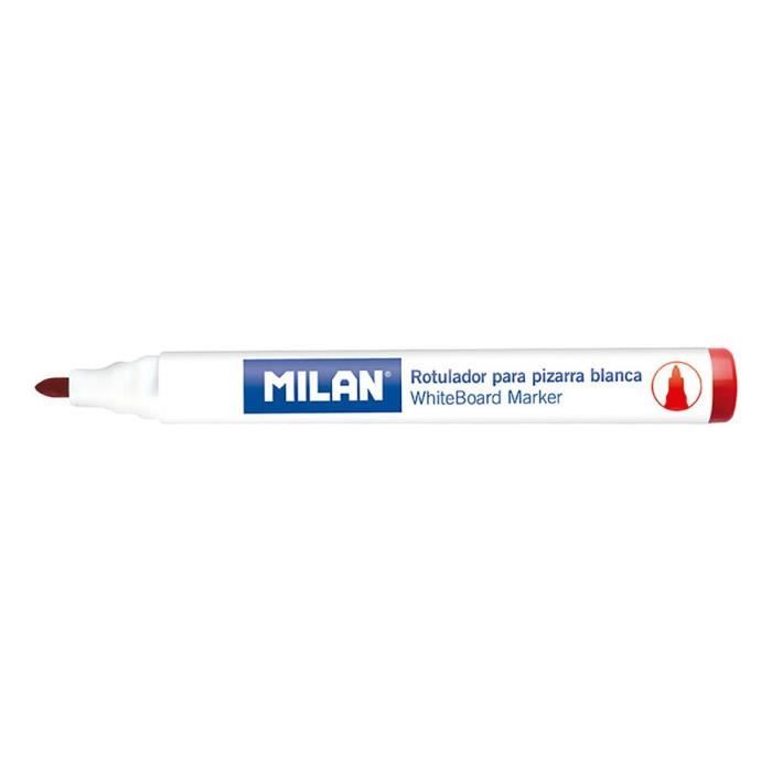 Milan 16529123 Set mit 12 Whiteboardmarkern Trocken abwischbar Tinte auf Alkoholbasis Rundspitze Rot
