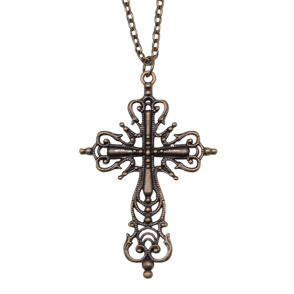 Ornate Cross Pendant Necklace Gothic Religious Christian Statement Jewelry 45cm or 70cm Long Chain