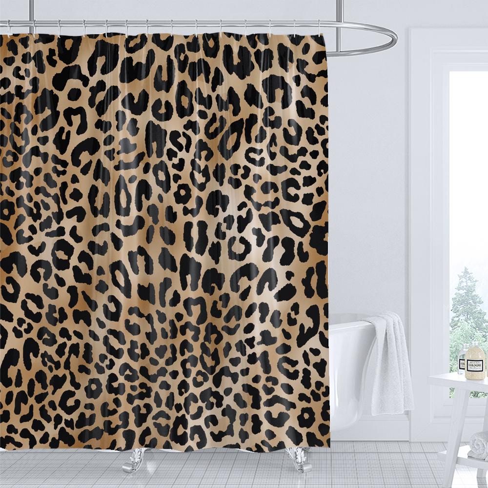 Shower Curtain Modern Style Leopard Print Polyester Waterproof Bathroom Curtain Partition Curtain Shower Curtain With Hooks