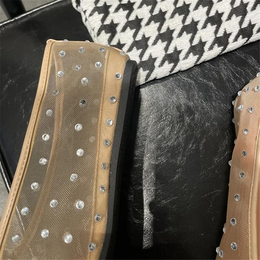 Luxury Crystal Rivet Design Mesh Sandals Women Light Breathable Flats Fashion Comfort Mules Shoes Elegant Loafers Ballet Shoes
