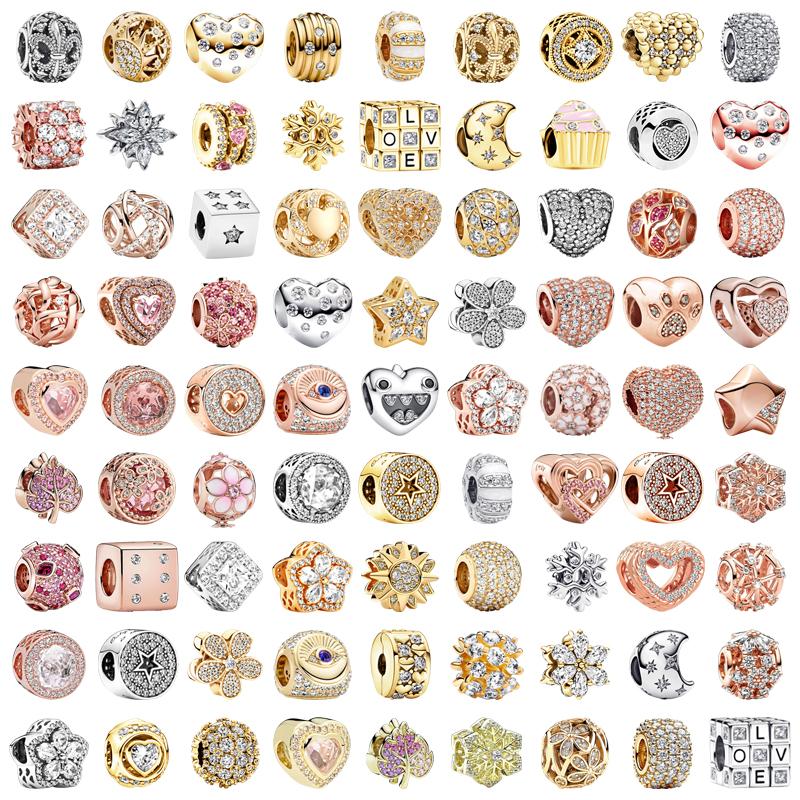 Charms Scintillanti Pietre Fiocco di Neve & Smalto Clip Cuore & Fiore Dadi Perline Adatti ai Braccialetti Originali Gioielli Fai da Te da Donna Regalo
