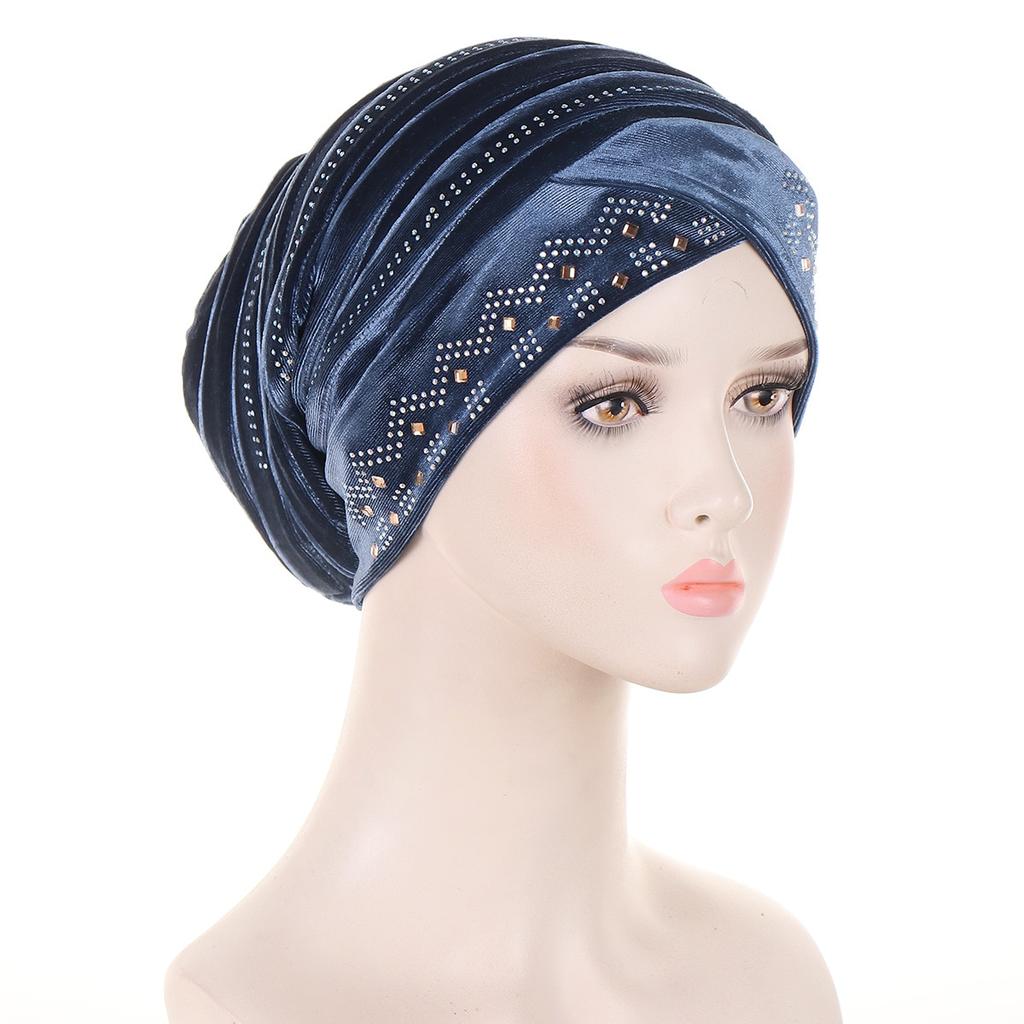 Glitter Diamonds Velvet Turban Cap