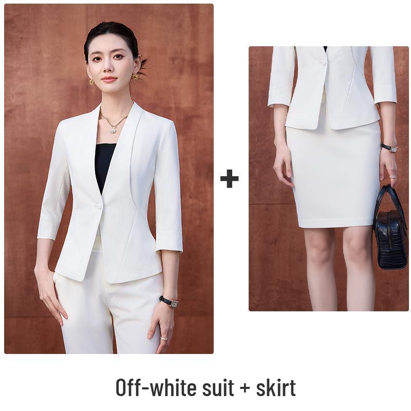 2026 Women's Professional Suit Set with Seven-Sleeve Jacket & Skirt for Beauty Salon