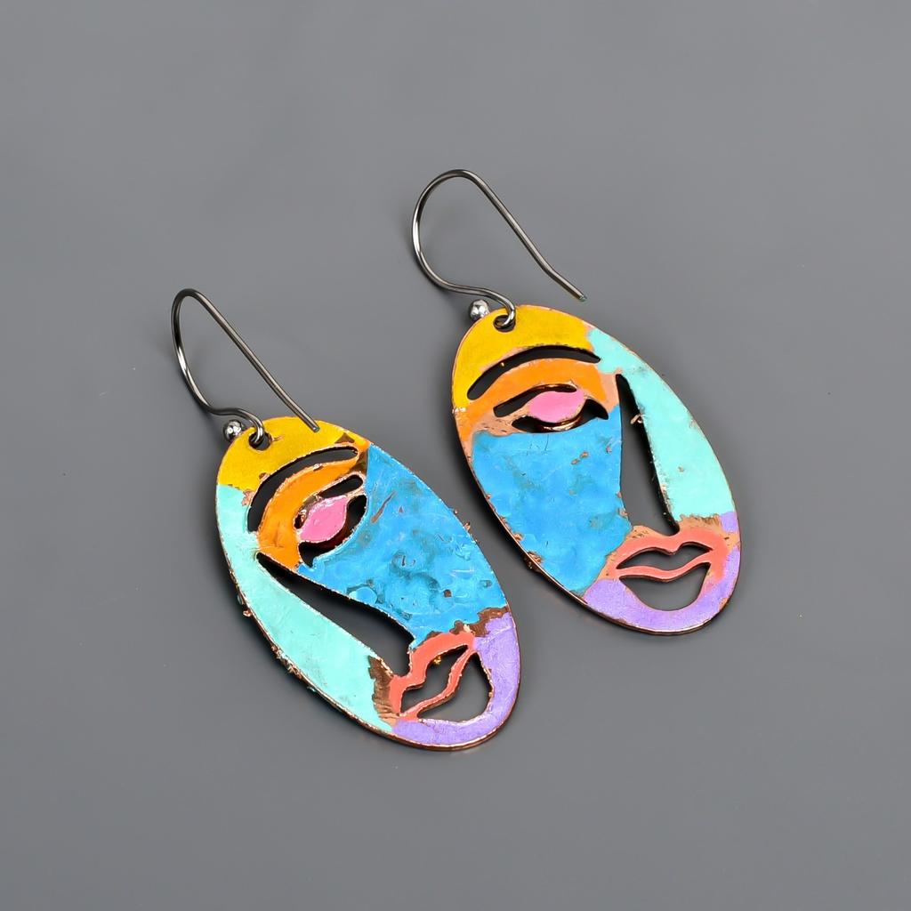 Round Carnelian Stone Copper Dangling Hook Multi Electroformed Earrings Jewelry V-93