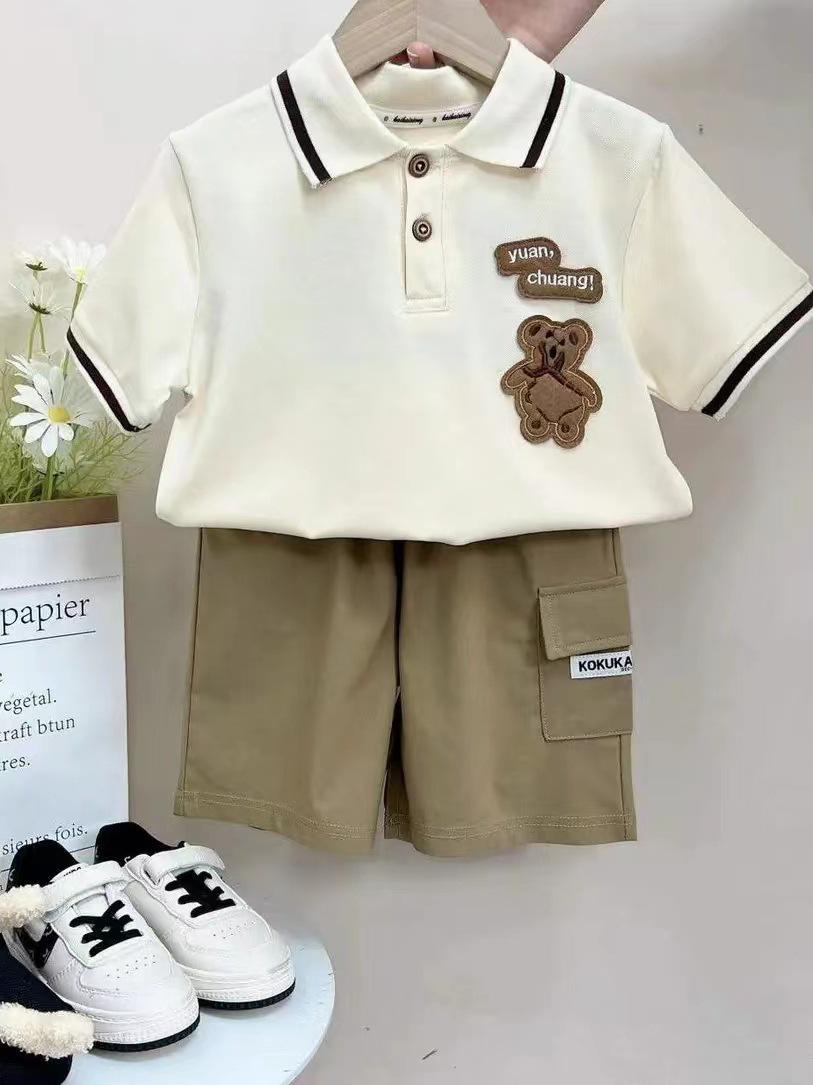 2025 Parent-Child Polo Shirt and Dress Set: Stylish Spring-Summer Family Matching Outfits for Mothers, Daughters, and Babies  100-Day Photos. Boy 130