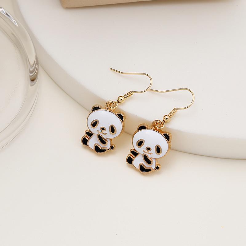 Chinese Style Panda Geometric Drop Earrings: Cute Metal Dangle Jewelry