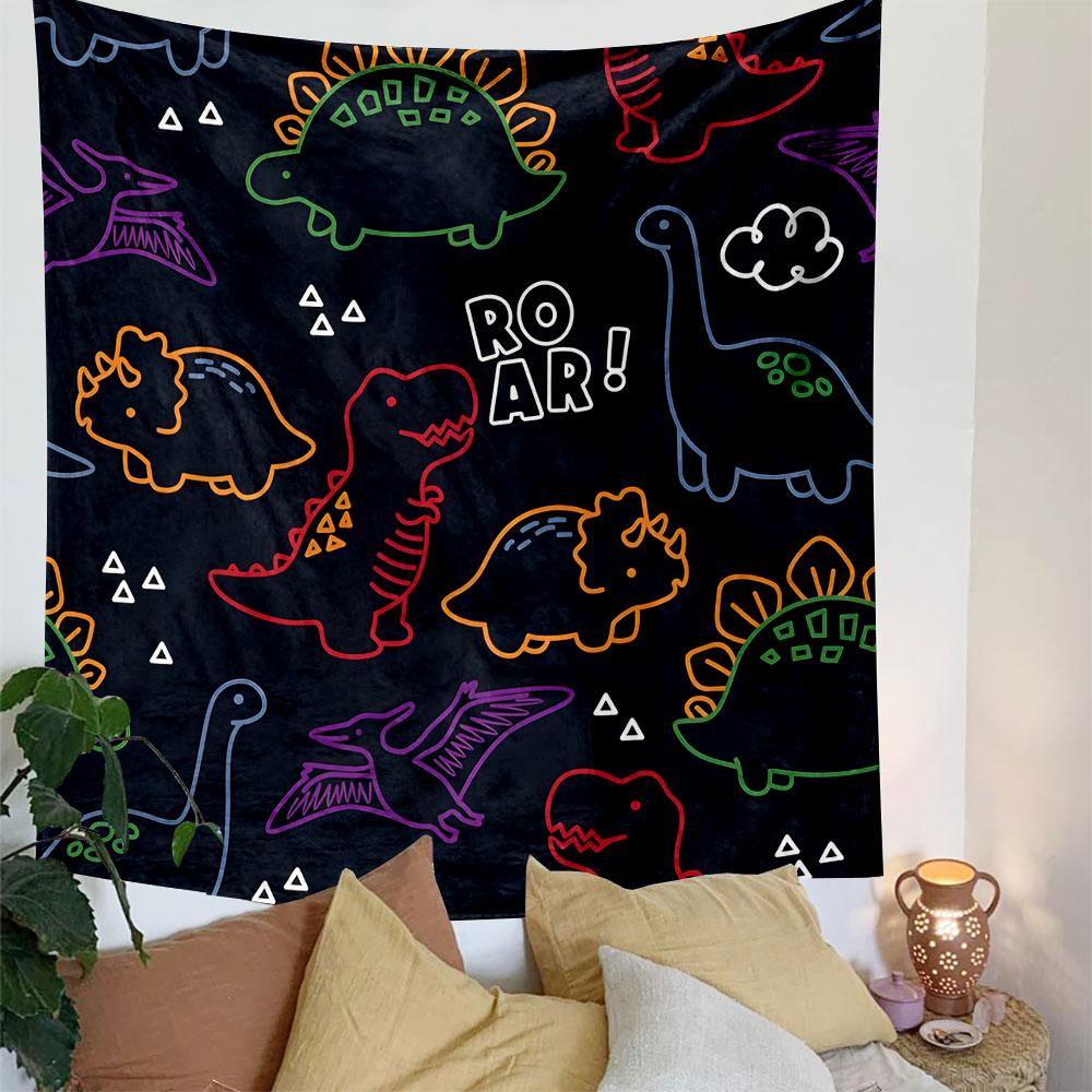 Colorful Dinosaur Pattern Illustration Patterned Tapestry Decorative Wall Hanging, Home Bedroom Living Room Decor