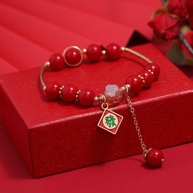 Niche design new exquisite bracelet retro red crystal simple and versatile student creative round bracelet female