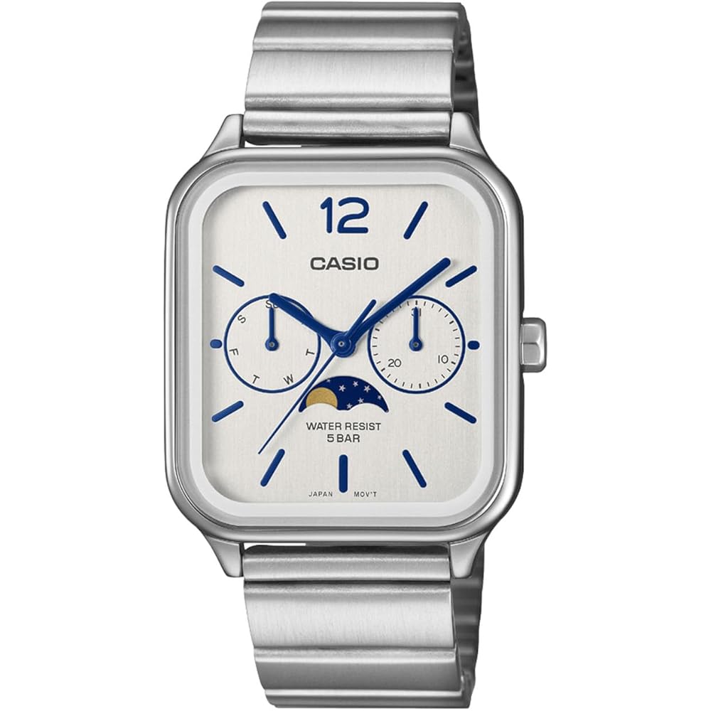 Casio Collection MTP-M305D-7AJF Men s Watch with Moon Phase Function Silver Stainless Steel 100m Water Resistant