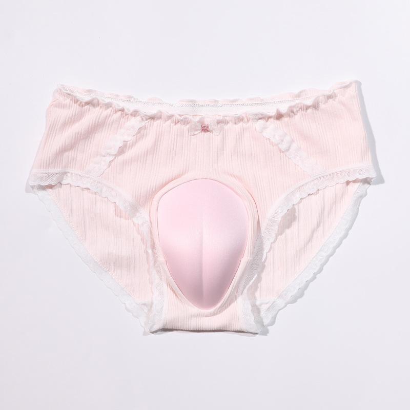 Japanese sexy men's and women's cross-dressing hidden jj-style briefs, bows, fun large-size fake girl CD low-rise panties