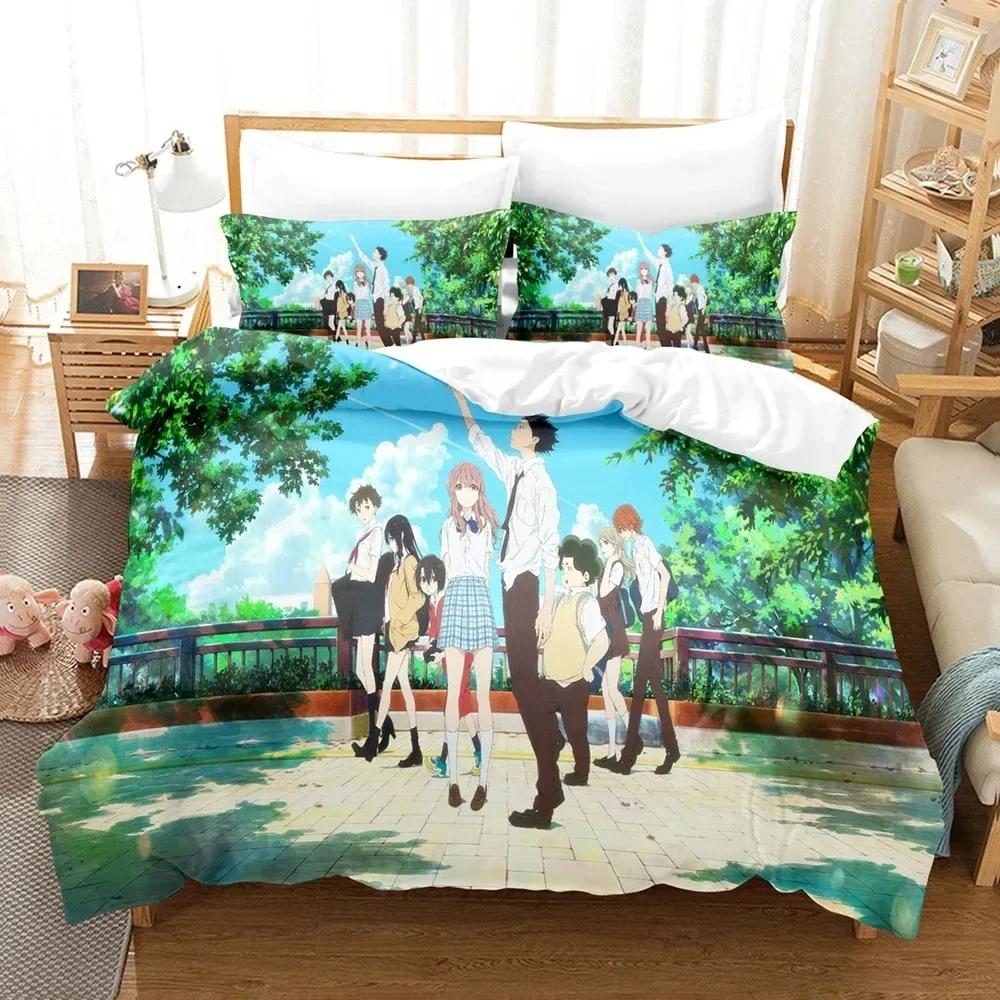 

Comforter A Silent Voice Bedding Set Single Twin Adult Kid Printed Bed Set Bed Soft Queen King Size Bedclothes Home Comforter (quilt)-EU Single(135*200cm)3pcs