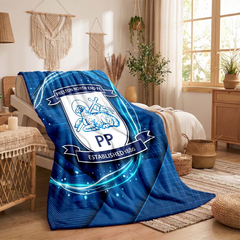 Preston North End Football Print Flannel Blanket Soft Warm Sofa Bed Throw Blanket For Home Office Bedroom