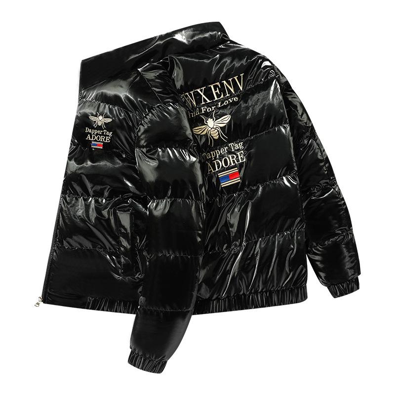 European Style Little Bee Embroidered Men's Winter Jacket - Korean Trendy Thick Down Cotton Coat