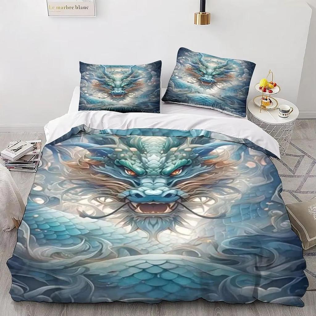 Cartoon Dragon Bedding Set 2 Pieces Bed Cover And Pillowcover For Boy Girls Bedroom, Microfiber Single Duvet Covers With Zipper