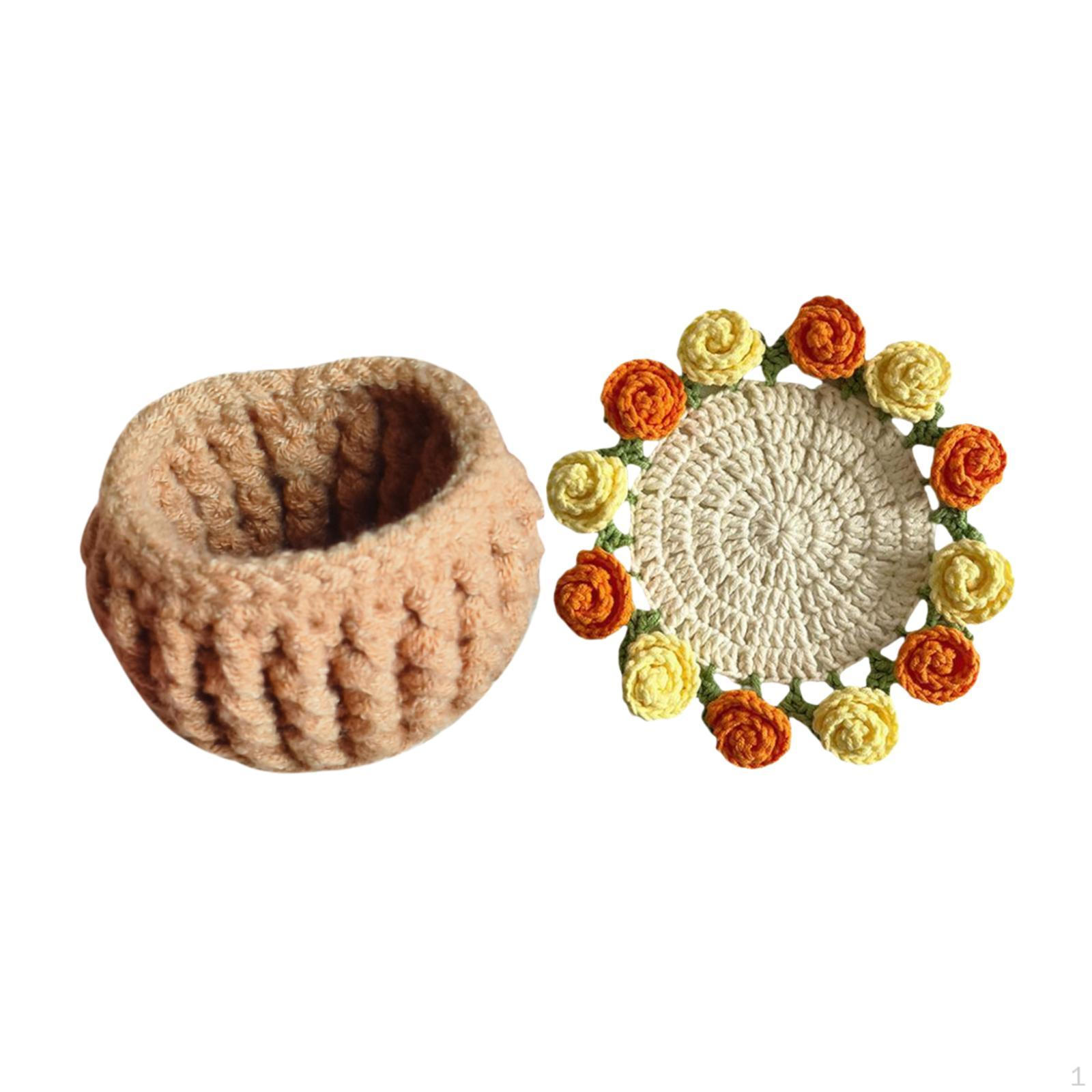 

Набор для вязания крючком для начинающих Подставка под стаканчик Стартовый комплект Цветочный горшок для девушки на столе жёлтый