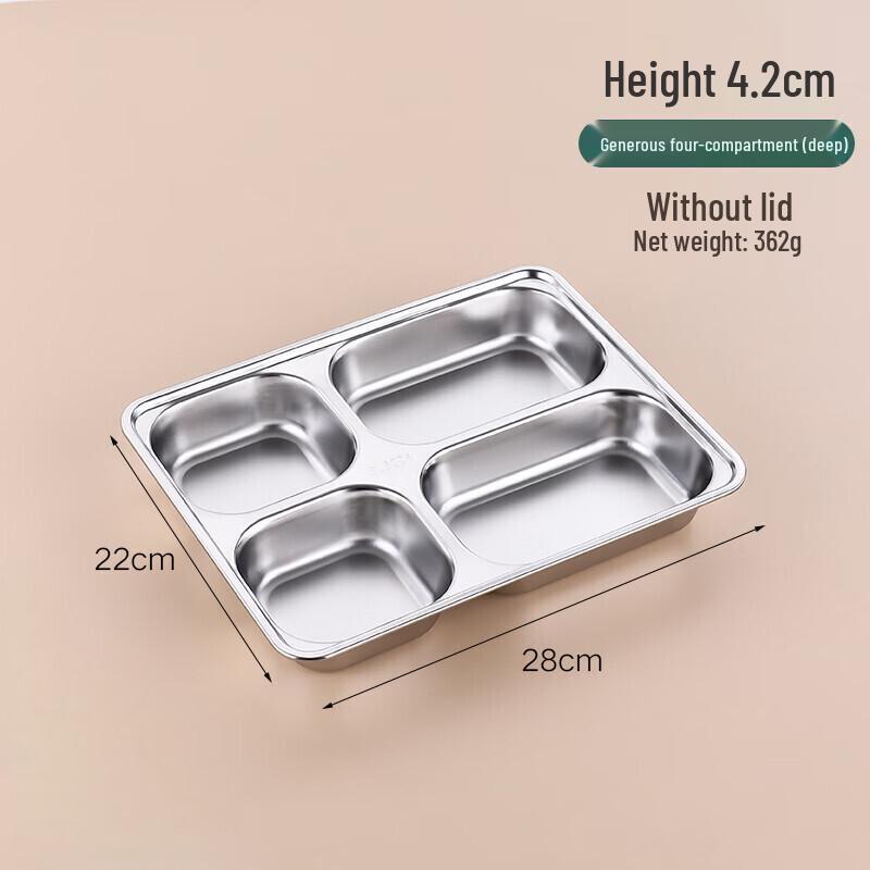 Deepened 304 Stainless Steel 4-Compartment Canteen Plate