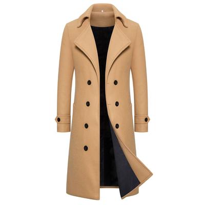 Mens Double Breasted Trench Coat Wool Blend Autumn Winter Solid Casual Slim Fit Long Jacket Wool Coat Fashion Mens Clothing