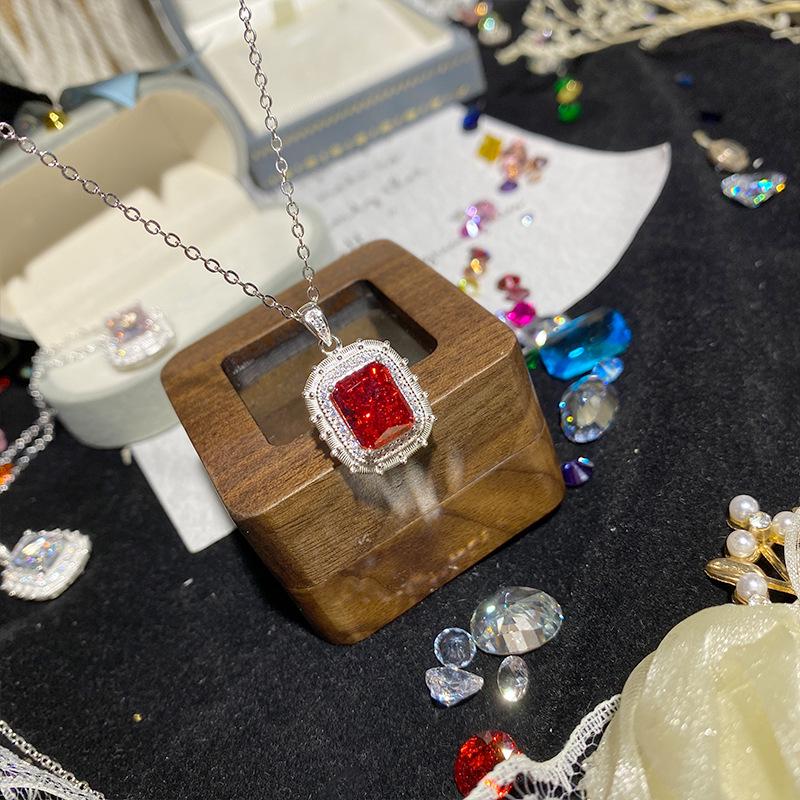 Clear Sky Vintage S925 Sterling Silver Ruby Pendant Necklace for Women - Elegant Evening Accessory