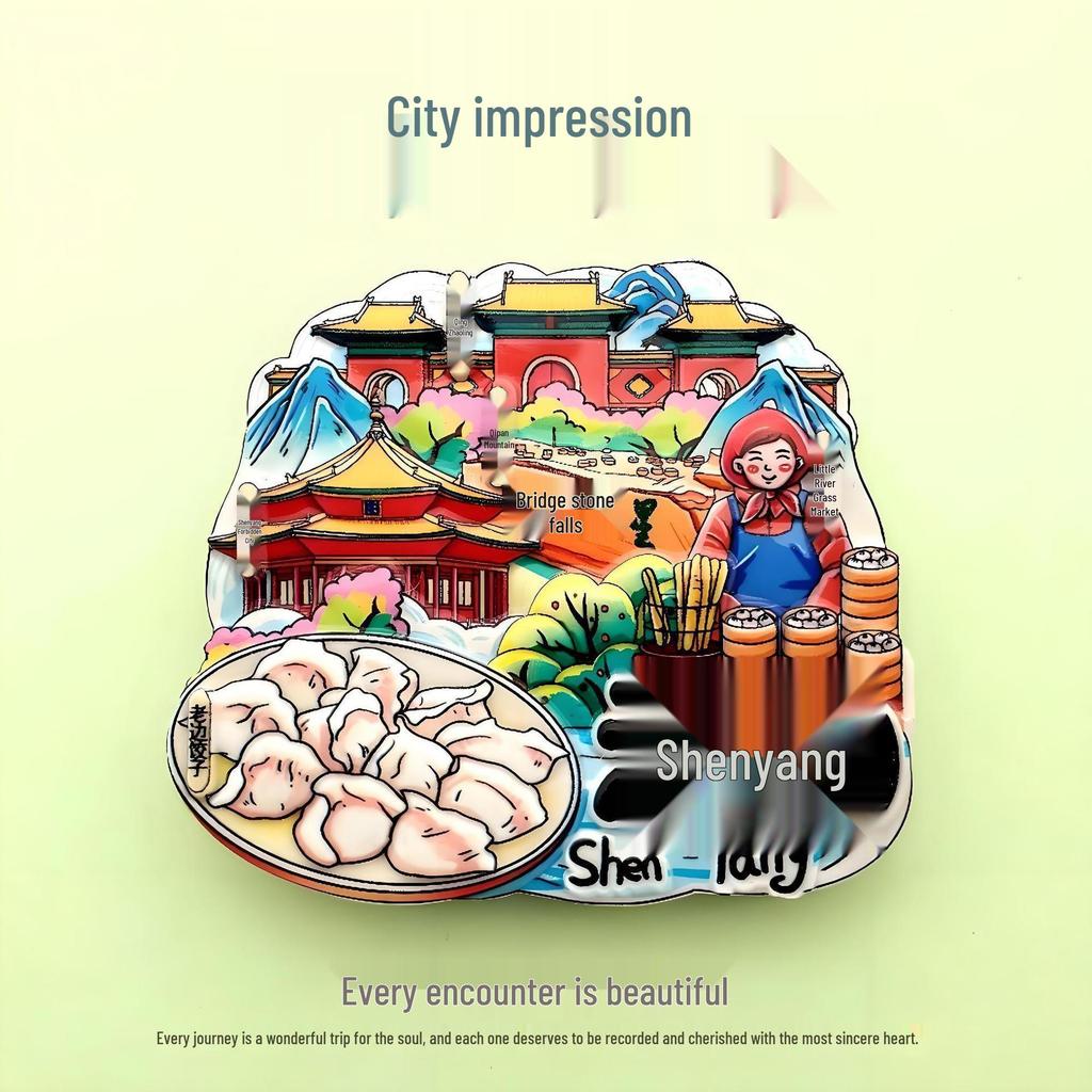 Guochao Cartoon Wahrzeichen Kreatives Souvenir Acryl Kühlschrankmagnet