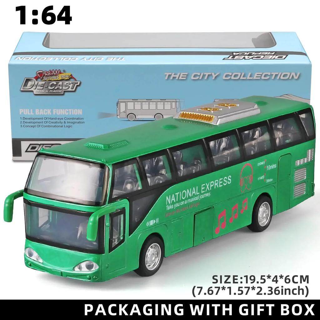 1/64 Children's Bus Alloy Model with Sound & Light Features - Fun & Interactive - Ideal for Playtime, Learning, Or Decorating