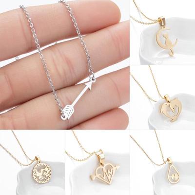 Collana in Acciaio Inossidabile Europea & Americana: Freccia, Goccia d'Acqua, Gatto Lunare, Ciondolo a Cuore per Donna - Elegante Catena per Maglione