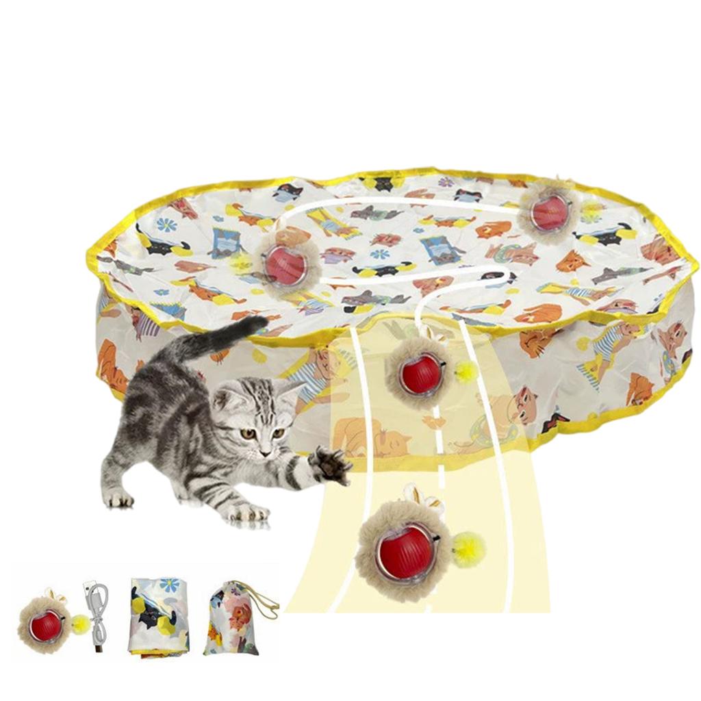 Motion Activated Cat Toy Balls Interactive Play Mat Fast Rolling Balls with Rechargeable Design for Boredom Cats Fun