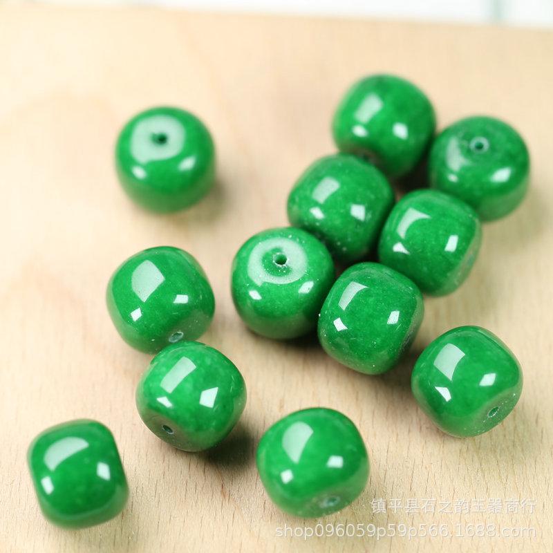 Green Jade Barrel Beads, 14x12mm, DIY Jewelry Ornaments, Loose Beads for Necklace, Y174