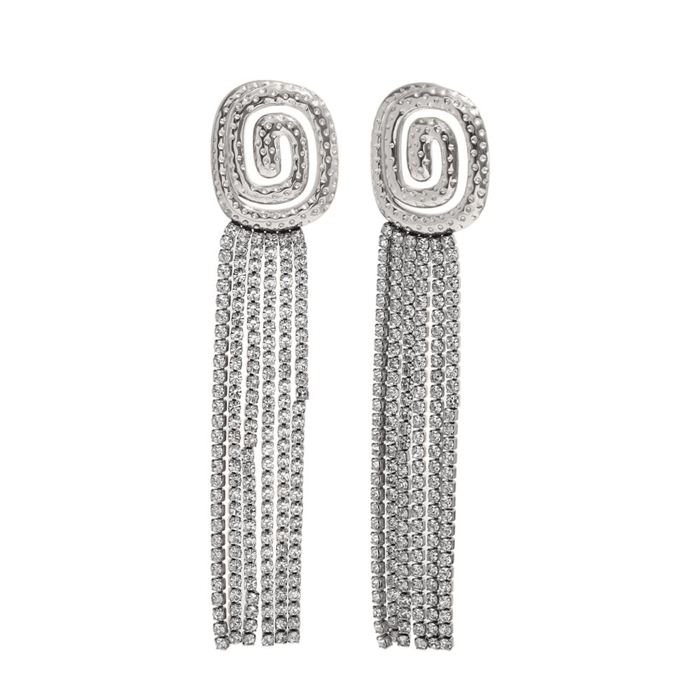 

MamacitaSlay Luxury Quality Spiral Zircon Chain Tassels Earrings Women Moden Trendy Women s Stainless Steel Jewelry Decoration срібний