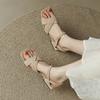 Summer Medium Heel Casual Sandals Women's Head Buckle Rubber Sole Square Heel New Comfortable Large Size Suede Women's Sandals