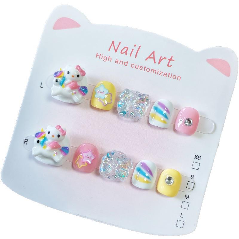 Hello Kitty Rainbow Horse Kids' Anti-Bite Wearable Nail Art for Ages 3-12