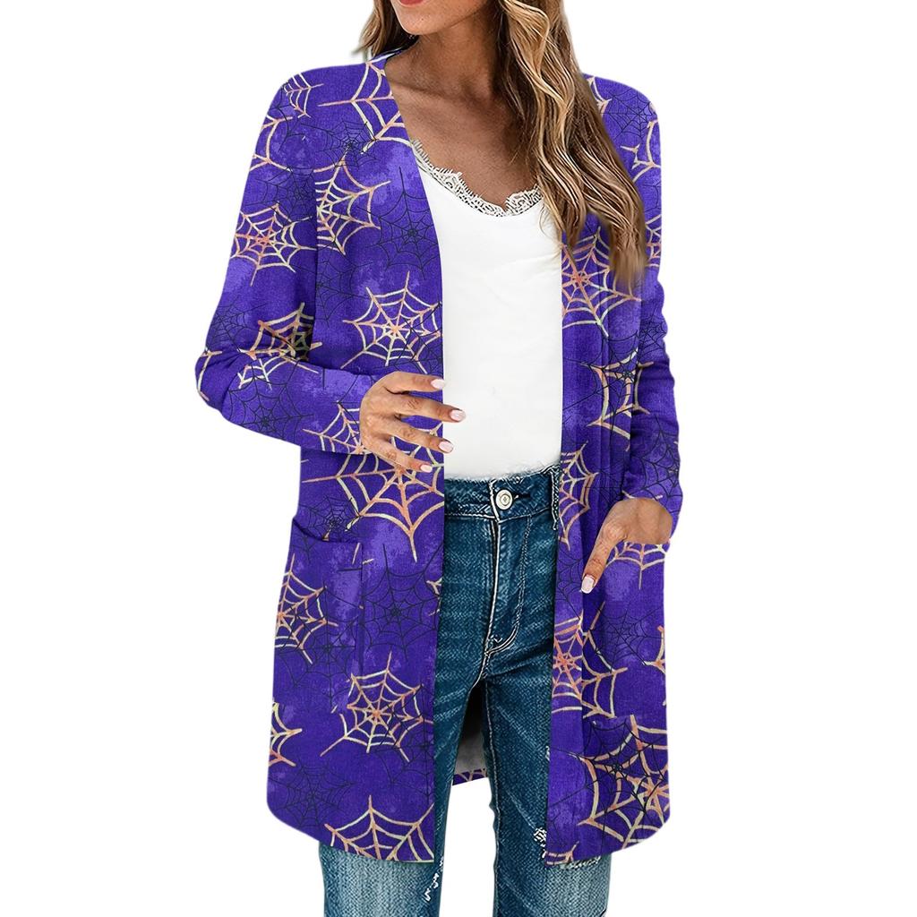 Women's Lightweight Long Sleeve Open Front Cardigans Long Sleeve Lightweight Vintage Printed Coat With Pockets