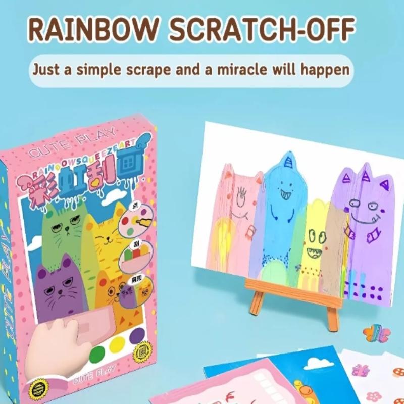 35Pcs Squeegee Art Kids Paint Kit, Diy Material Magic Reveal Rainbow Scratch Art
