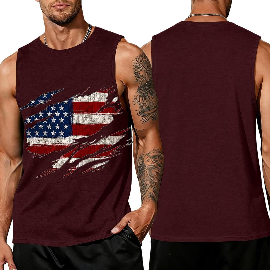 Men's Sleeveless Tank Top Casual Loose Fit Summer Daily Wear Muscle Shirt with Flag Graphic Print Lightweight Breathable Fabric