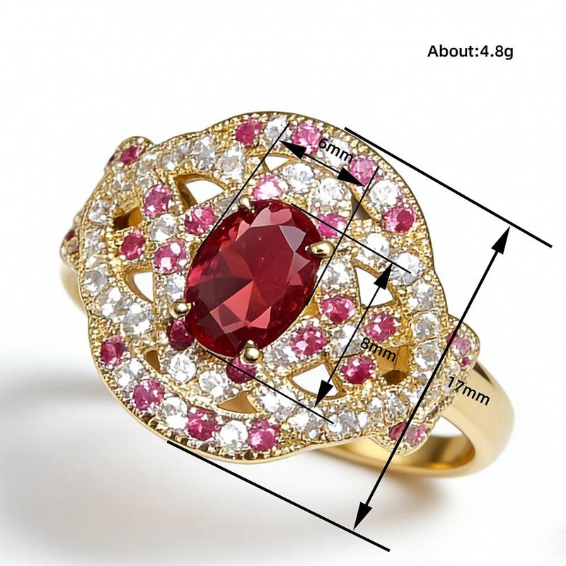 Huitan Delicate Gold Color Women Ring Inlaid Oval Red Shiny CZ Fashion Accessories for Wedding Party Noble Engagement Jewelry