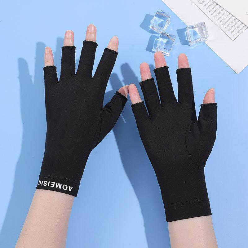 Summer Women'S Ice Silk Thin Gloves Fingerless Half-Finger Uv Protection Sunscreen Female Gloves Nail Gloves Riding Driving