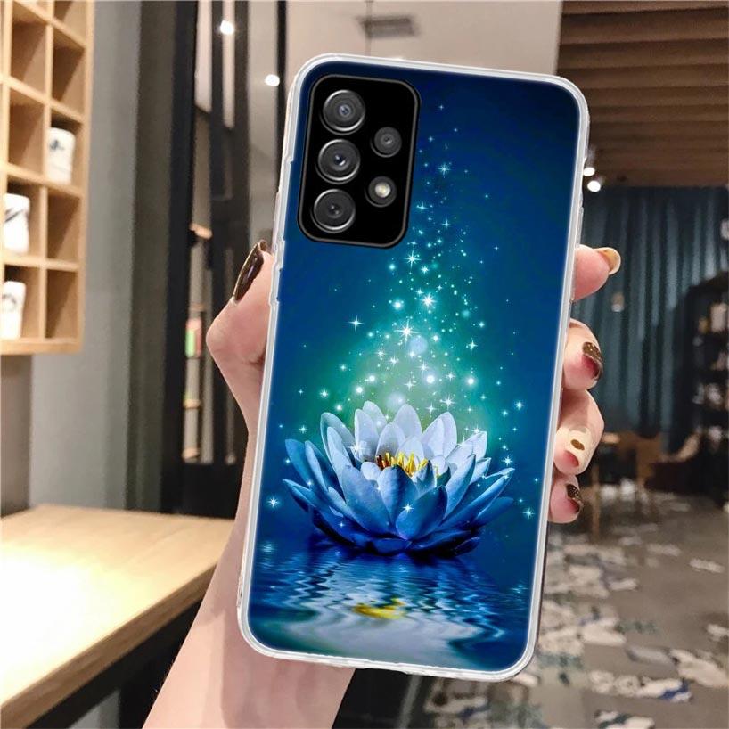 Lotus Blue White Flowers Soft Phone Case For Samsung Galaxy A52 A42 A32 A12 A22 A51 A50S A30S A20S A10S A71 A41 A31 A21S A40 A20