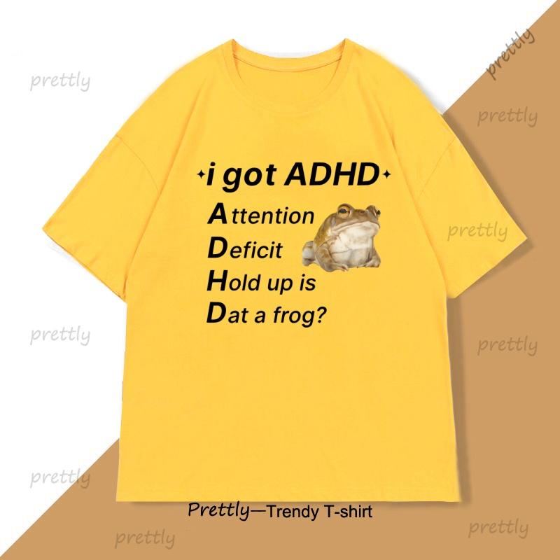 ADHD Frog TShirt Funny Autism T Shirt Cotton Short Sleeve Funny TShirts Round Neck Tees Soft Printed Tops Streetwear Clothes