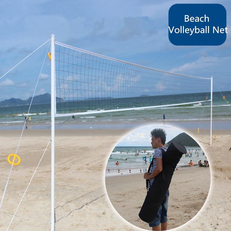 Portable Beach Volleyball Net System Set Adjustable Posts Ball Hand Pump Outdoor Sports Volleyball Training PVC Tube
