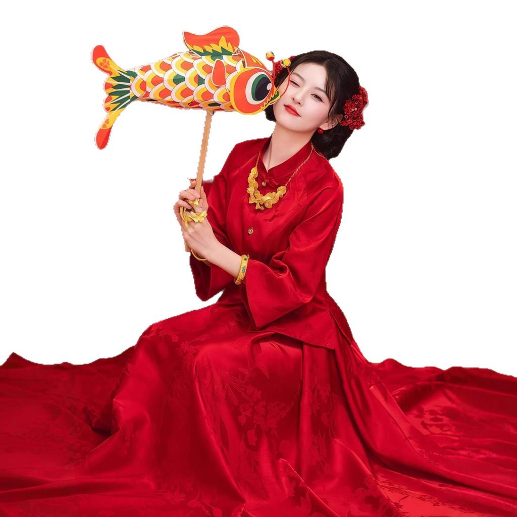 Elegantes Rotes Chinesisches Xiuhe Hochzeits- & Verlobungs-Zweiteiler-Kleid-Set