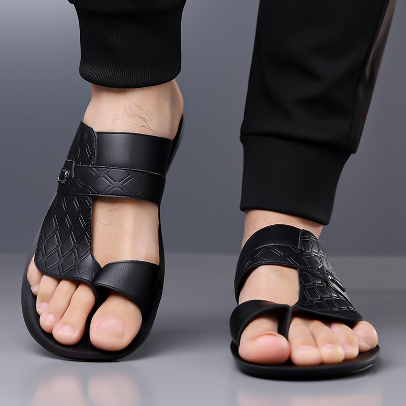 TUINANLE Men’s Minimalist and Stylish Summer Casual Flat Sandals – Slip-on Genuine Leather Sandals Suitable for Indoor and Outdoor Use