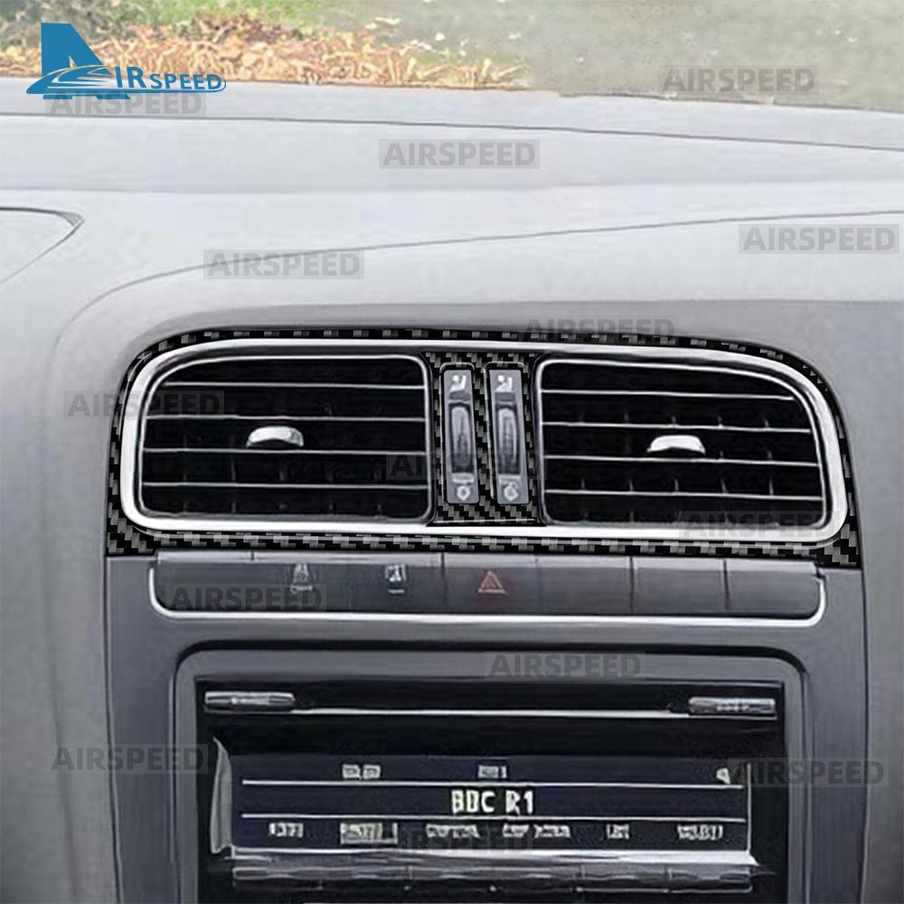 Pegatina Real de Fibra de Carbono Suave Para Volkswagen VW Polo MK5 6R 2010 2011 2012 2013 2014 LHD RHD Embellecedor de Salida de Aire de la Consola Central del Coche