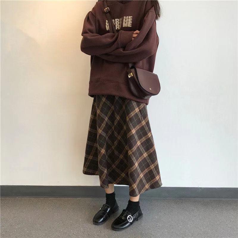 Lässiger karierter Rock mit hoher Taille für Damen im Herbst