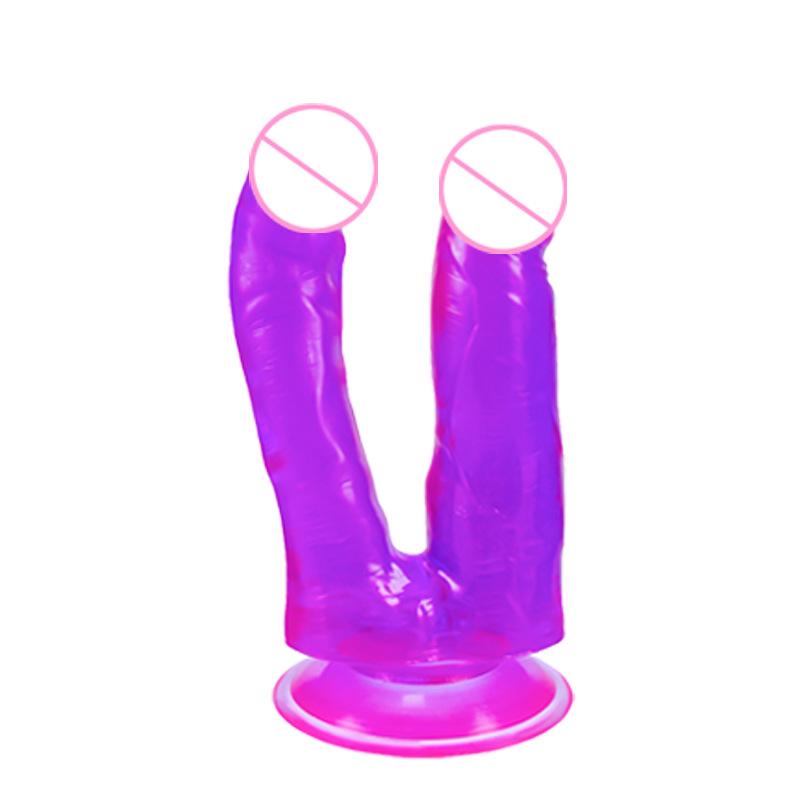 Dildo Feminino em Forma de U Cabeça Dupla Pênis Falso Pequeno Masturbador Feminino Cristal Colorido Produtos Eróticos