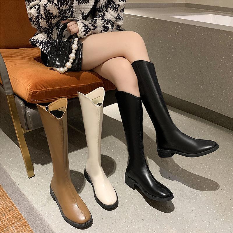 V-Mouth Knee-High Women's Knight Boots, 2025 Spring/Autumn, Low-Heel Chunky High-Leg Winter Martin Boots