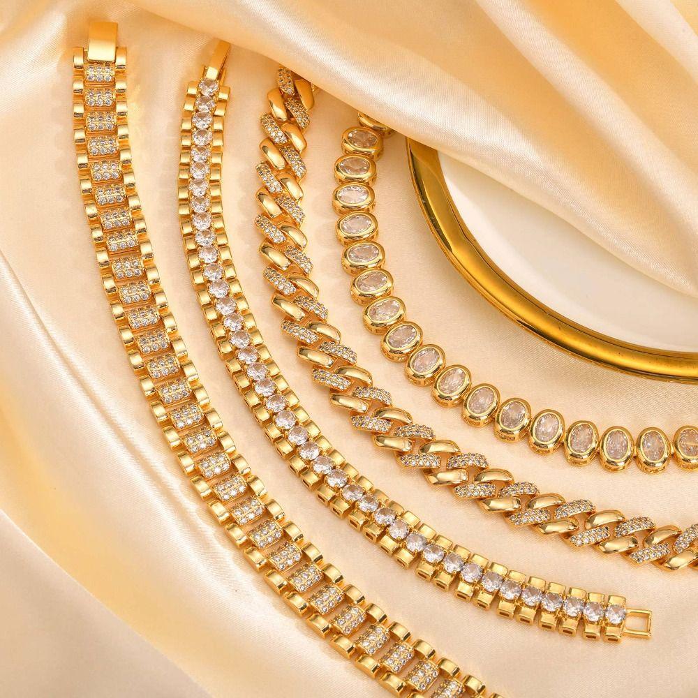 Jewelry Block Chain Bracelets Waterproof Cubic Zirconia Bangle  Jewelry Accessories