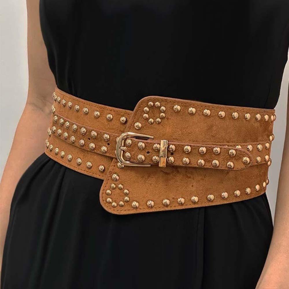 Punk Style Y2K Cool Girls Belt Adjustable Irregular Leather Belt Rivet Wide Waistbands Party коричневый