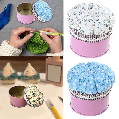 Cuscino porta spilli a forma di fiore con scatola portaoggetti in metallo, porta spilli da cucito per filo da cucito, spilli da quilting e accessori per il fai da te