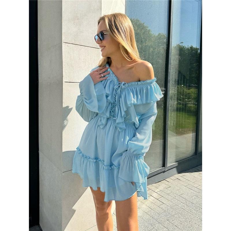 V Neck Dress Women's Summer Flared Sleeve Dress European And American Style Short Chiffon Dress