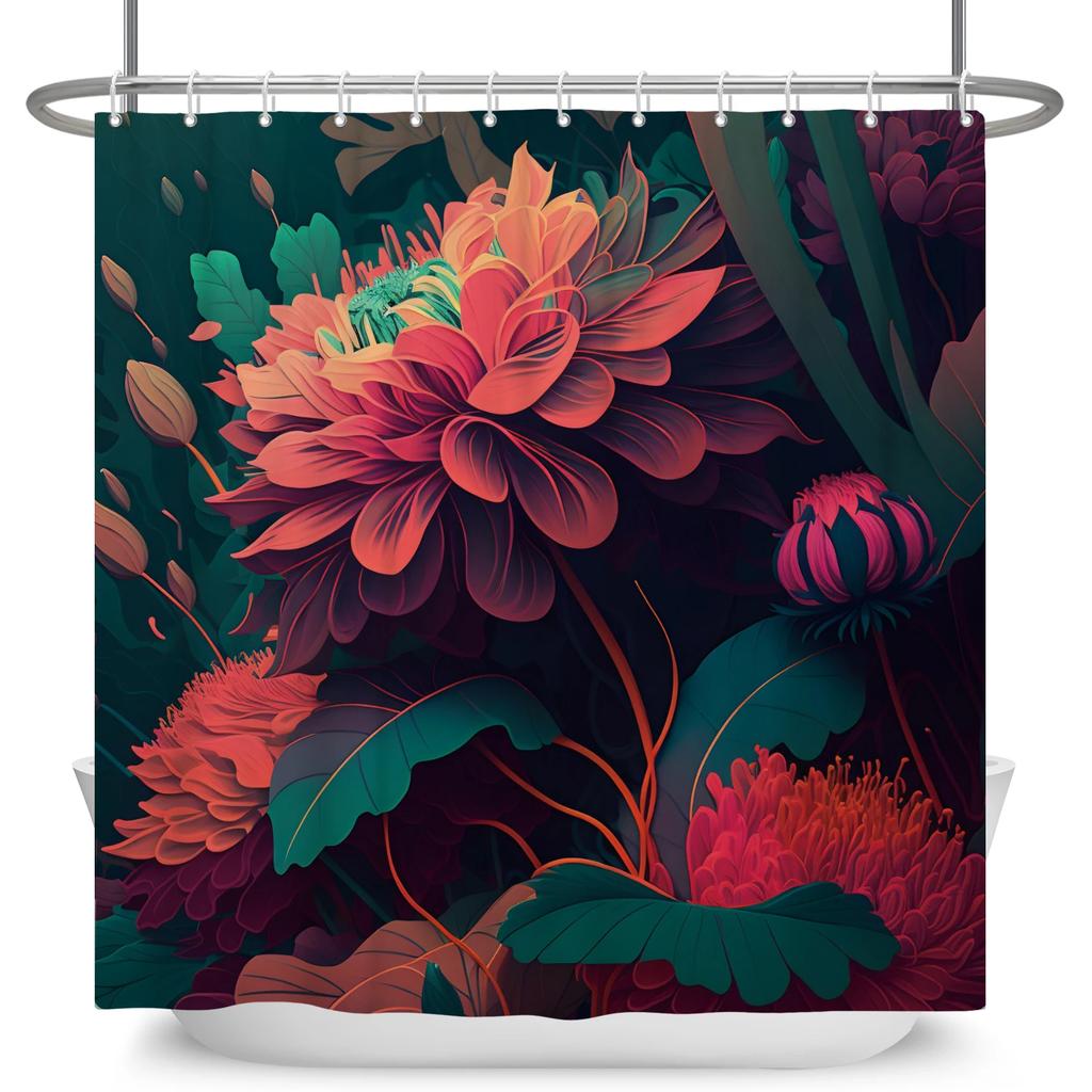 Elegant Flowers Shower Curtain Colorful Floral Shower Curtain Waterproof Polyester Bathroom Curtains Bathtub Decor with 12 Hooks